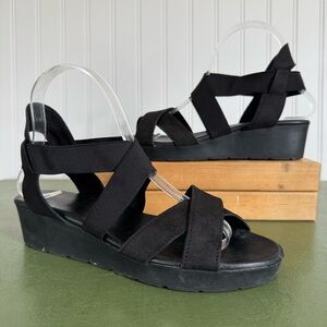 Arche MALYAK Strappy Low Wedge Sandals in Stretchy Black Nubuck *France*